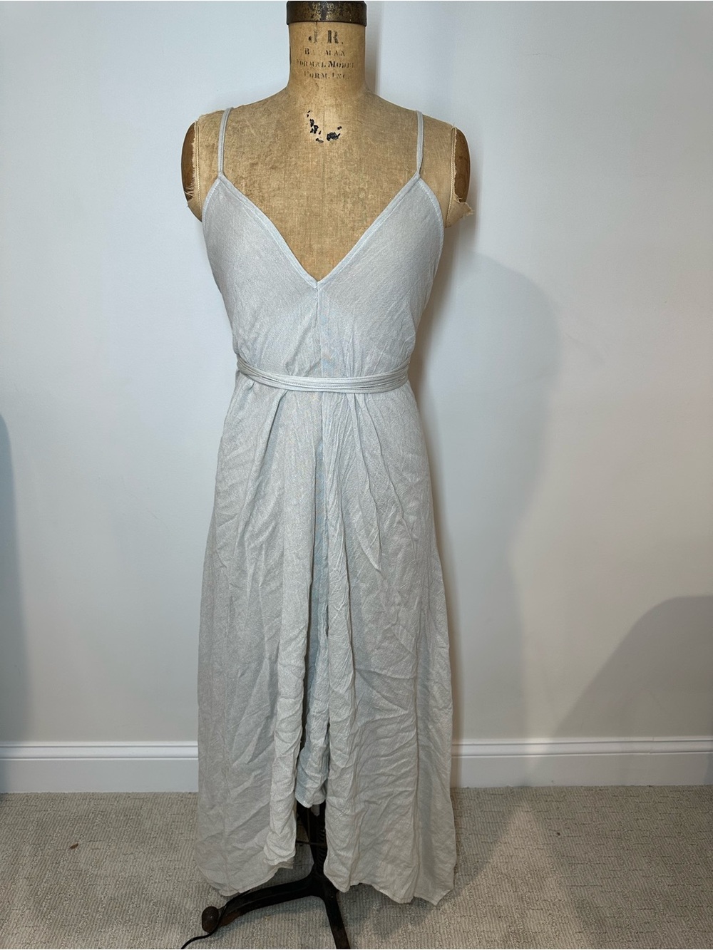 Light Gray Spaghetti-Strap Maxi Dress with Waist Tie